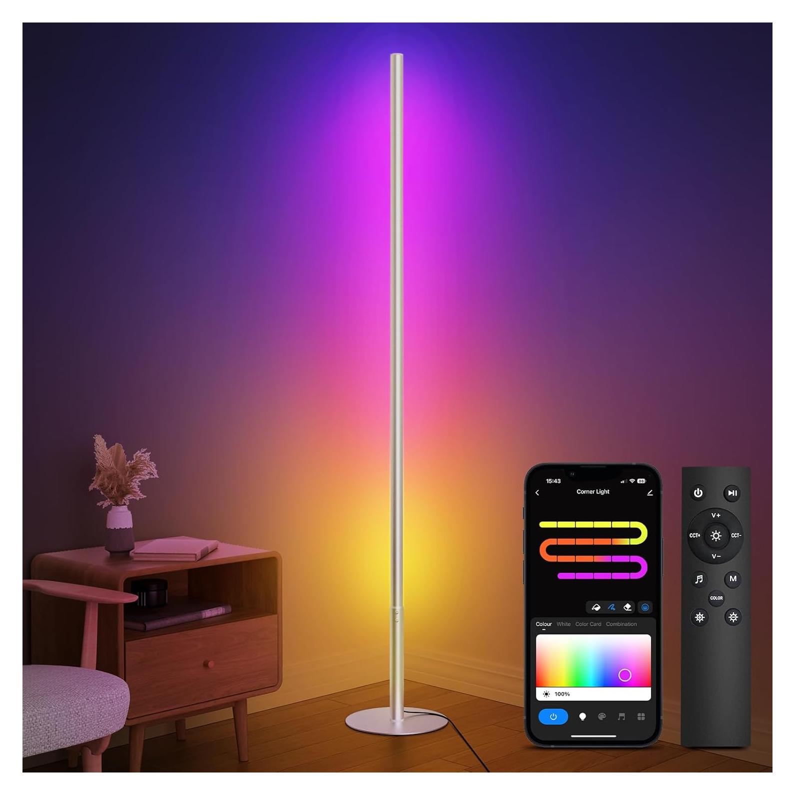 Lámpara de Piso LED Inteligente Tacopet RGBW Plateada 147cm