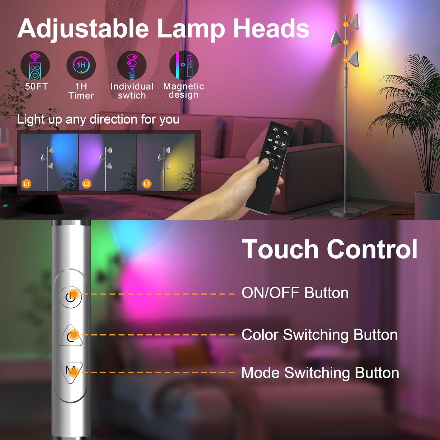 Lámpara de Pie RGB PARTPHONER FLA-036-A2 Plata 175cm