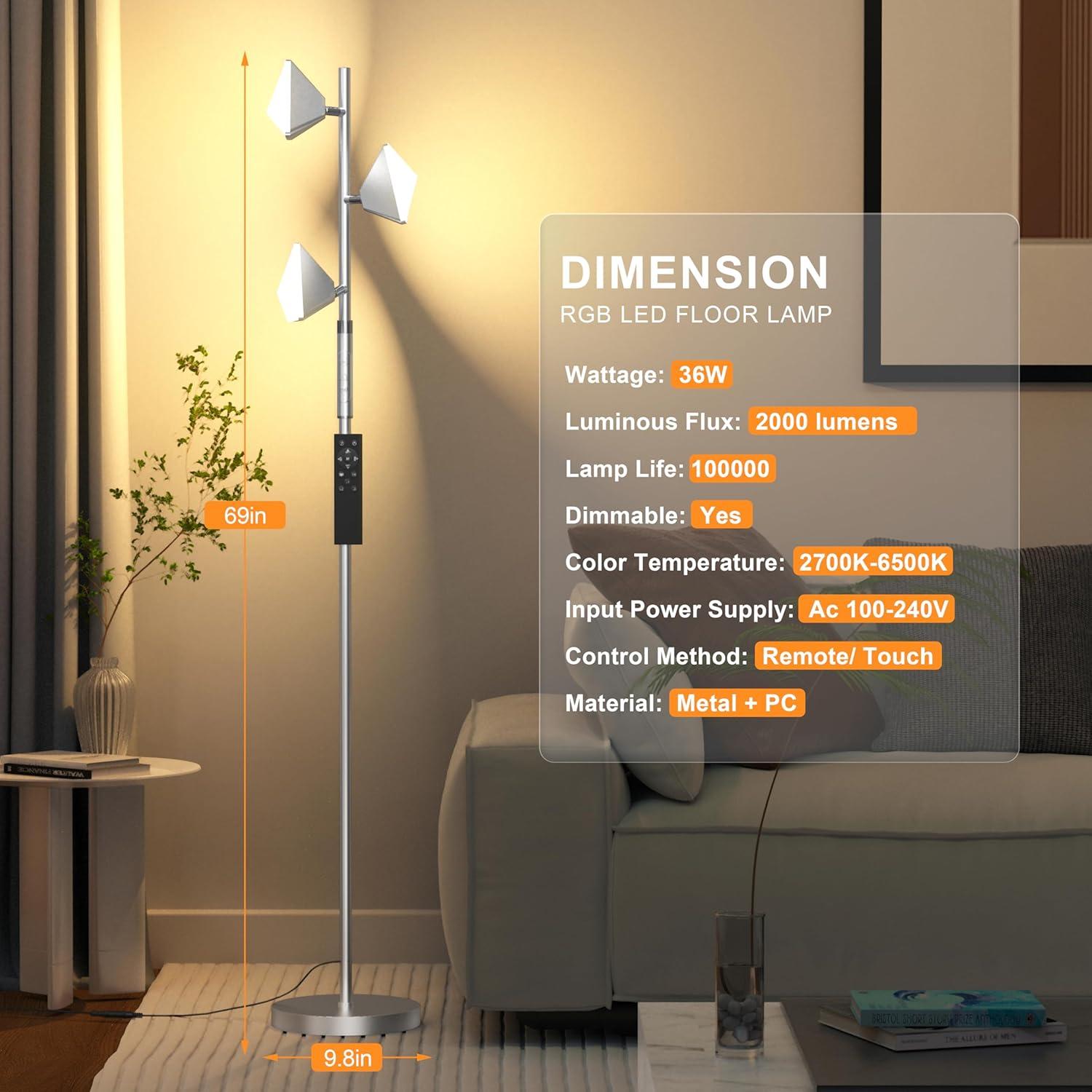 Lámpara de Pie RGB PARTPHONER FLA-036-A2 Plata 175cm