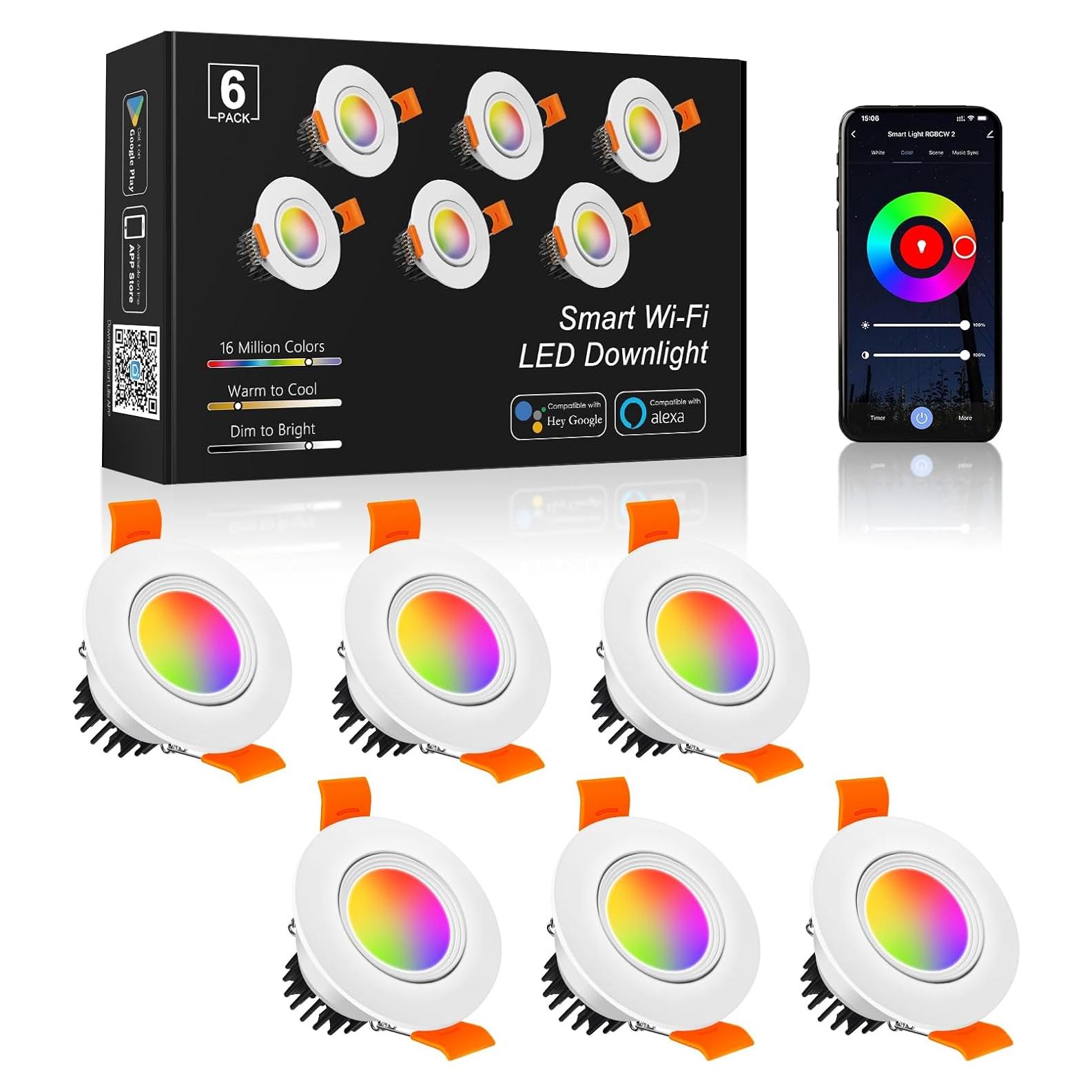 Paquete de 6 luces empotradas LED 5W RGB YASIZESOU