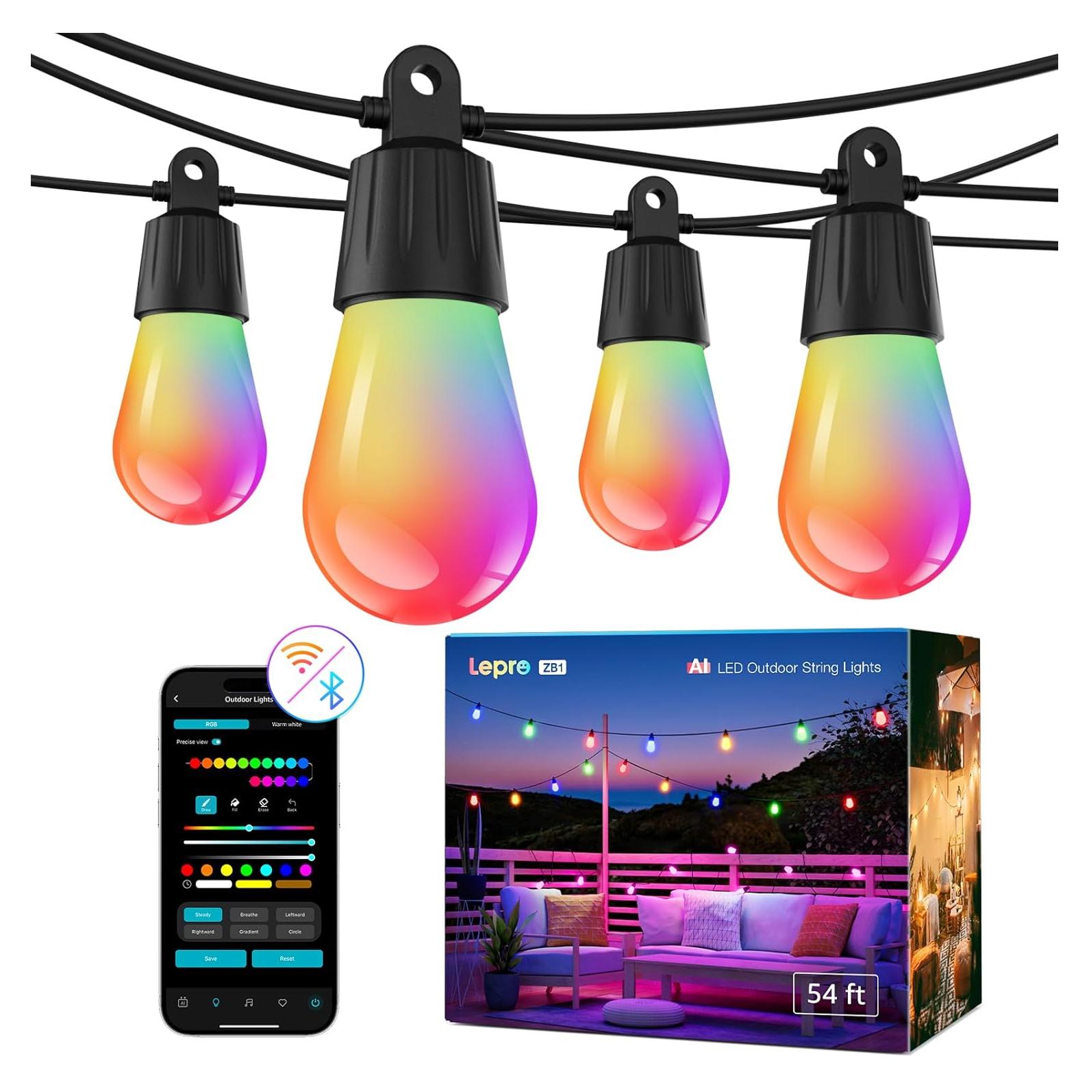 Luces de Cadena Inteligentes Lepro ZB1 15 Bombillas RGB+Blanco Cálido