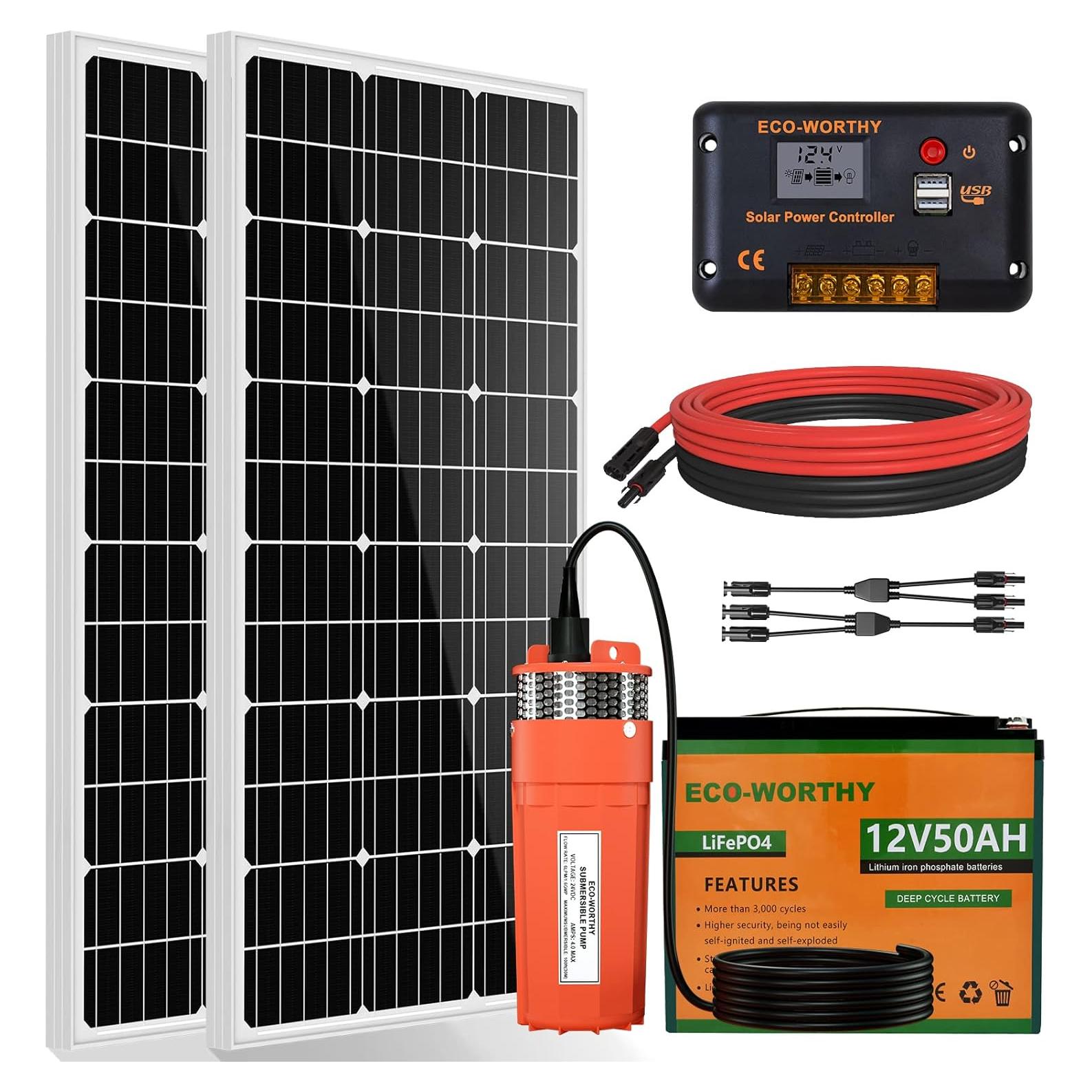 Kit de Bomba de Agua Solar ECO-WORTHY 200W + Batería 50Ah