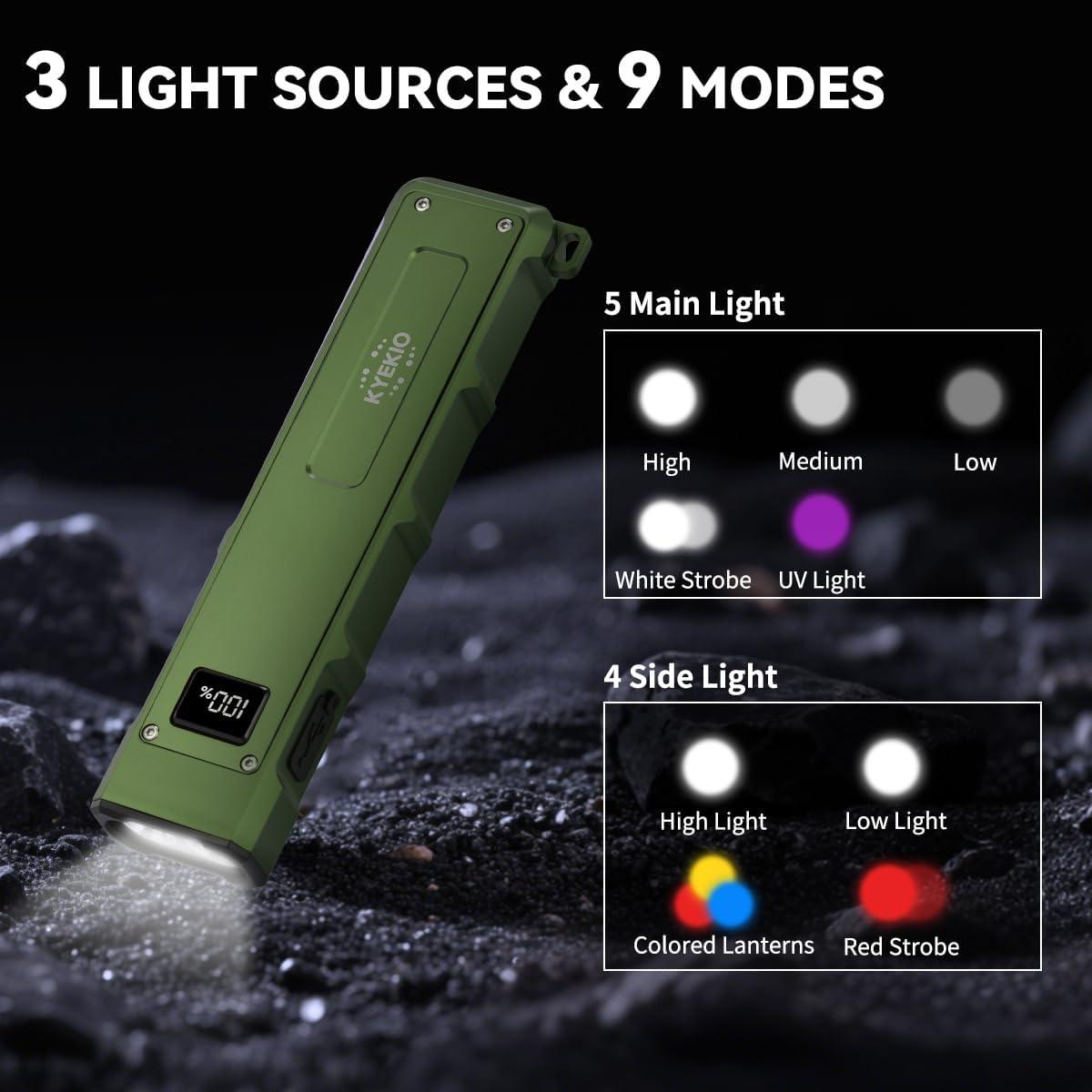 Linterna EDC Recargable 2Pack Yuyao KeRun 9 Modos LED UV