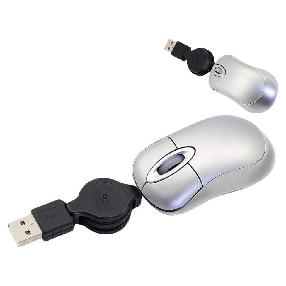 Ratón Mini SXBan con Cable Retráctil Óptico USB-A Plata