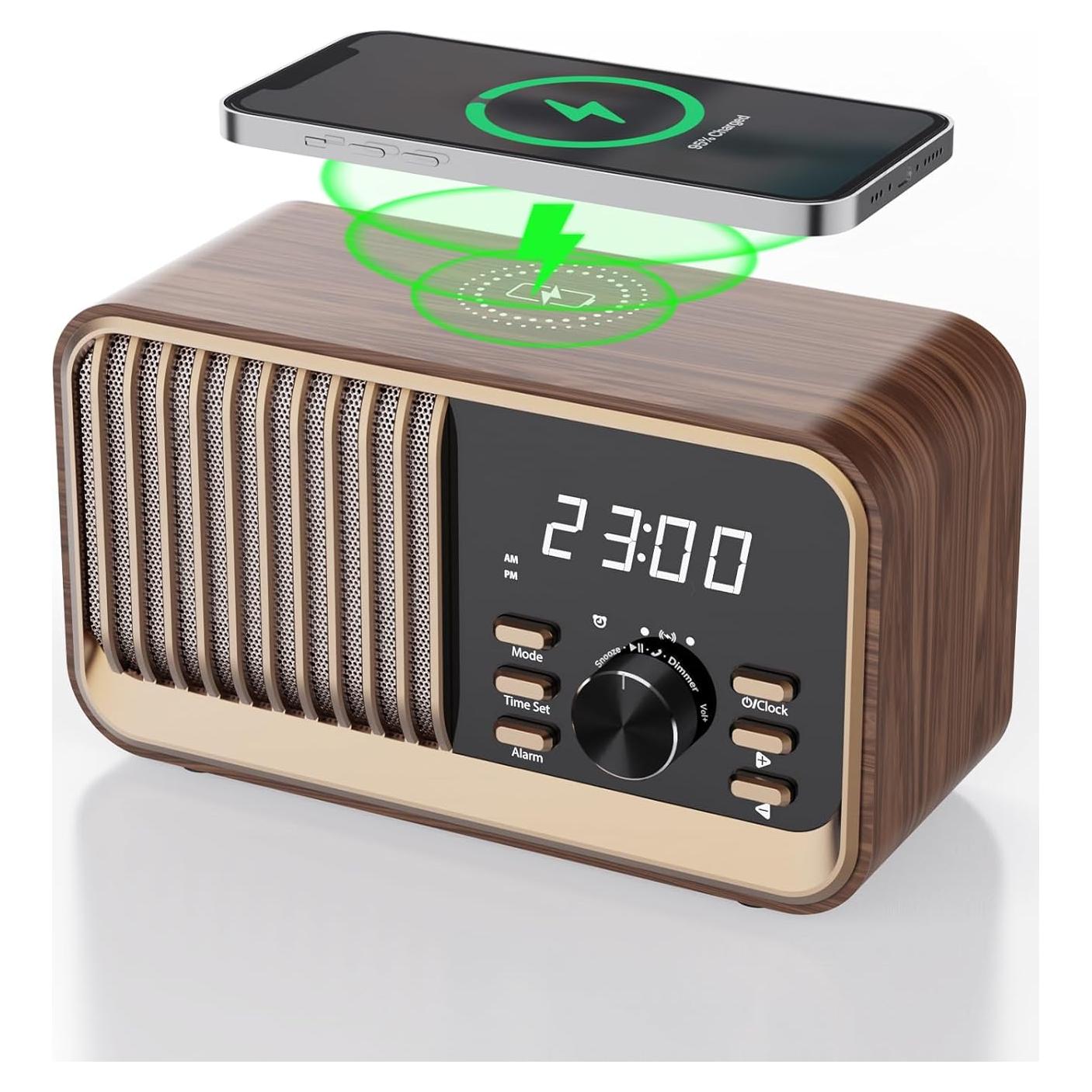 Reloj Despertador MONODEAL WD700 Retro con Bluetooth y Carga Inalámbrica