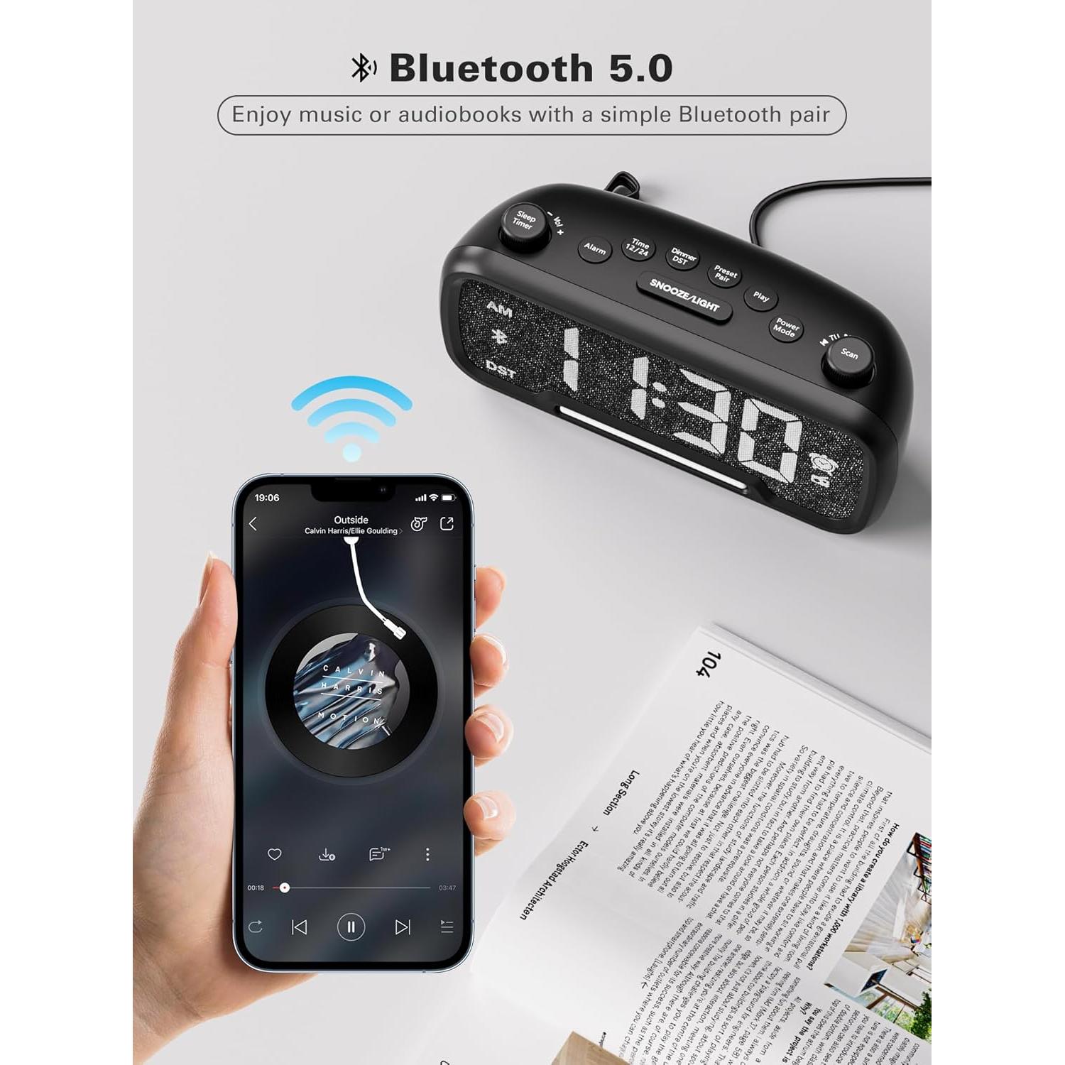 Reloj Despertador Digital Mesqool con Bluetooth y Radio FM
