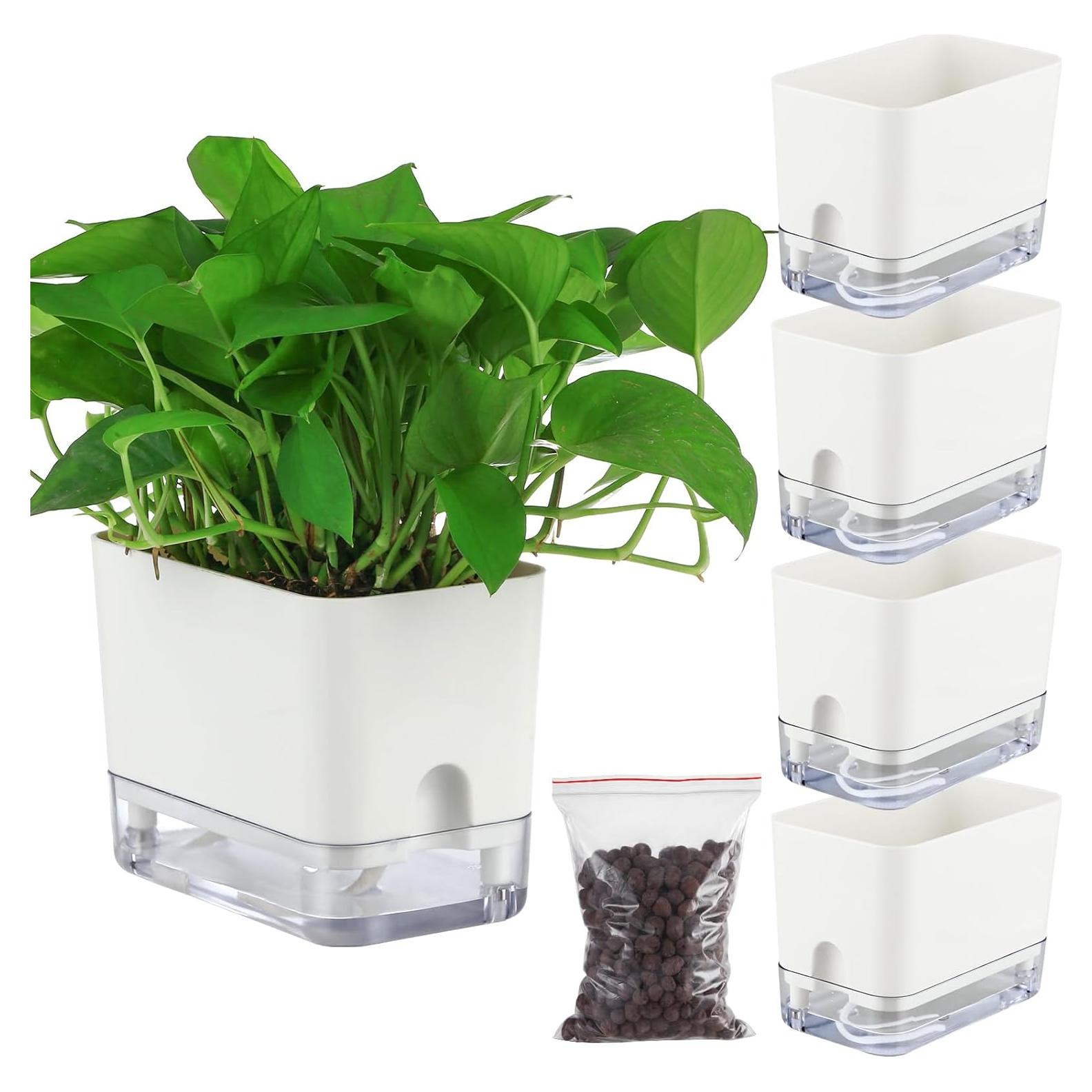 Macetas Autorriego Planterhoma 18 cm Blancas 4 Piezas