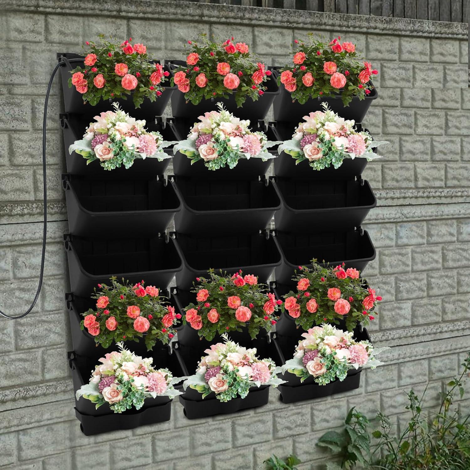 Macetas Verticales Autorriego CCXYYFDJ - 18 Unidades Negro