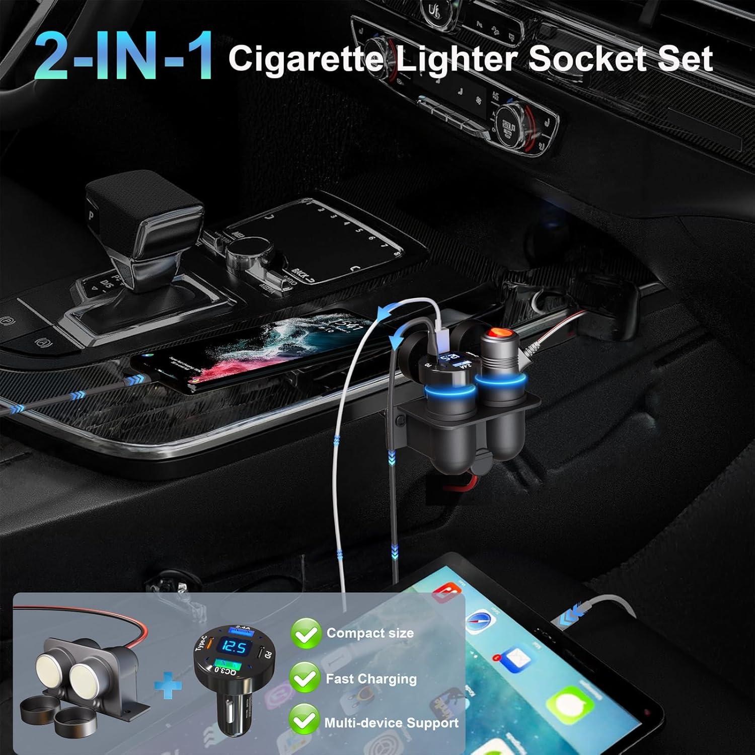 Toma de Mechero 12V Doble Salida con Cargador USB QC3.0