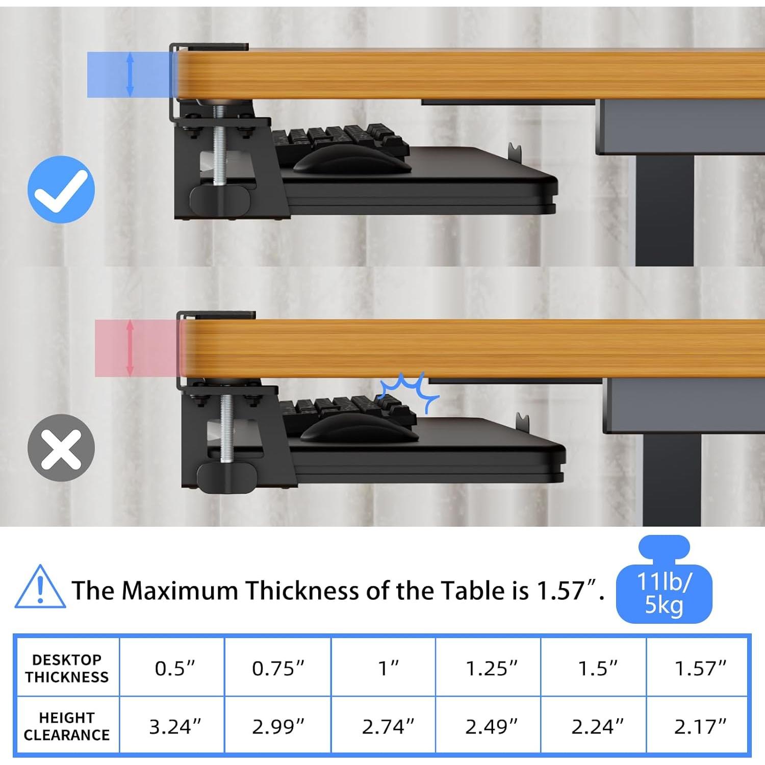 Bandeja de Teclado Bajo Escritorio Suptek 65 cm Ajustable