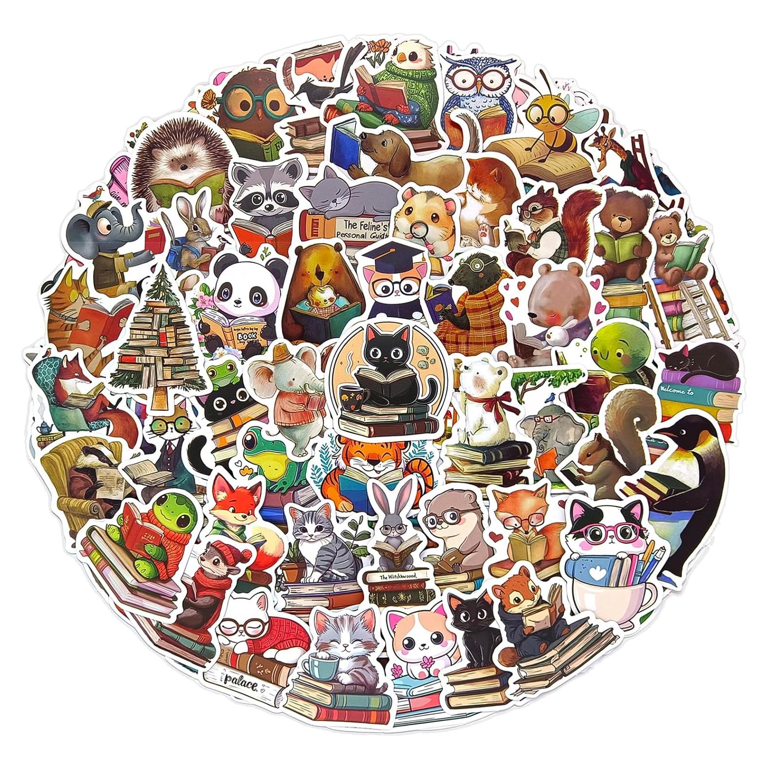 Pegatinas de Animales Literarios Ychsring - 100 Pcs Vinilo Impermeable