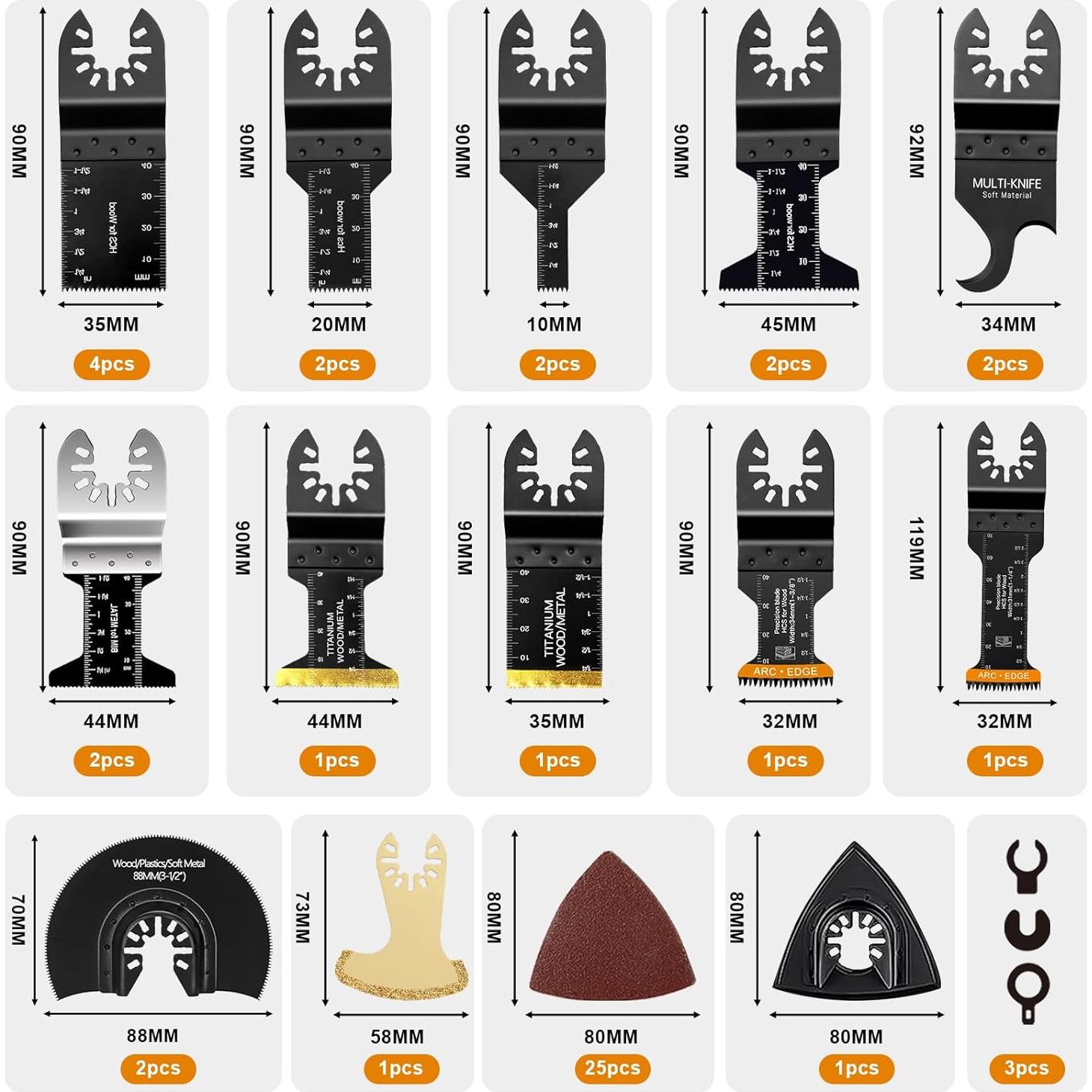 Paquete de 50 Hojas Multitool Titanio Universal - Compatibles con Dewalt, Bosch, Milwaukee