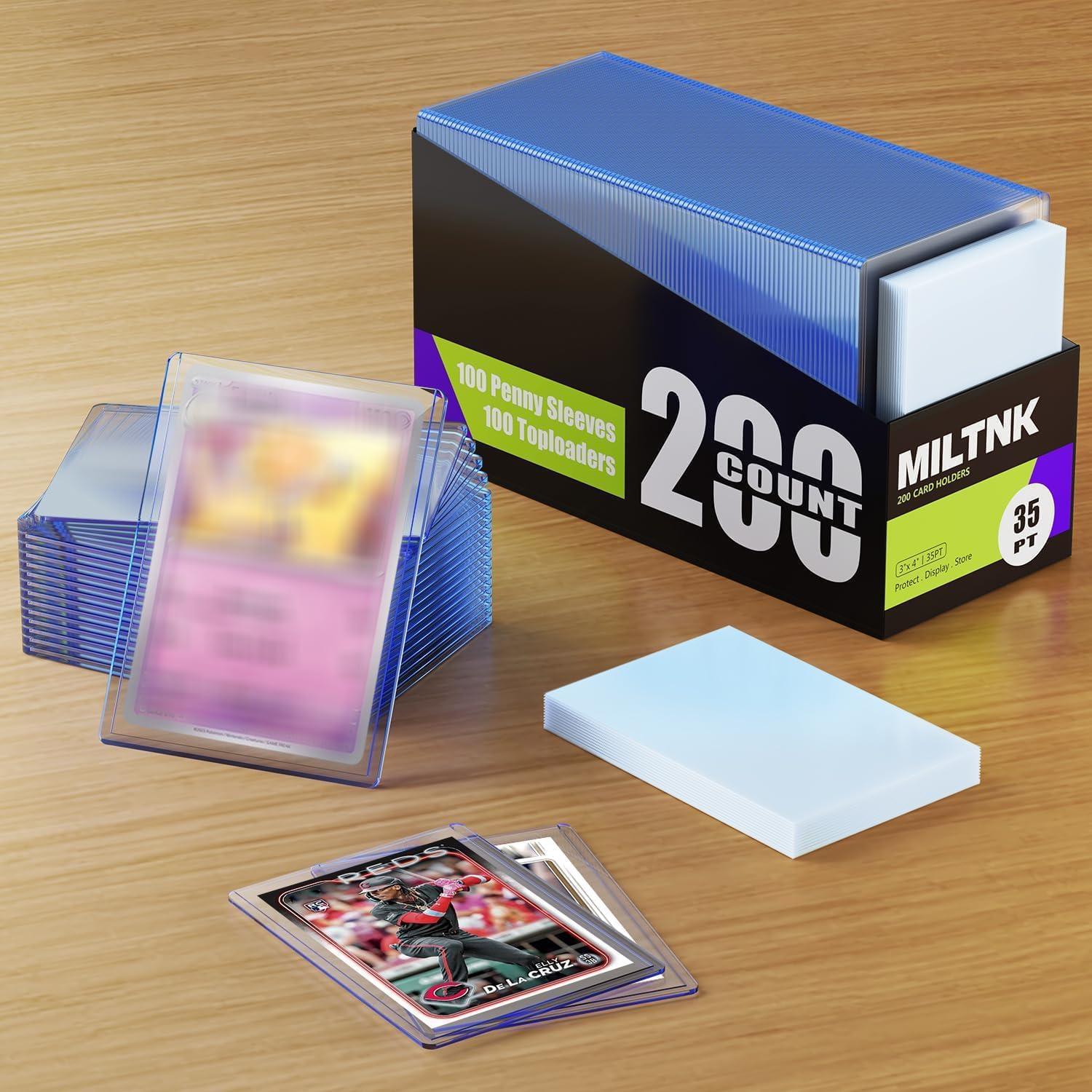 Paquete de 200 fundas para tarjetas MILTNK - 100 Toploaders + 100 fundas