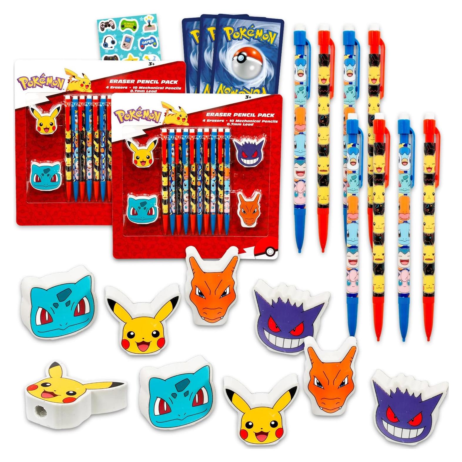 Set de Lápices Mecánicos y Borradores Pokémon - 28 Piezas