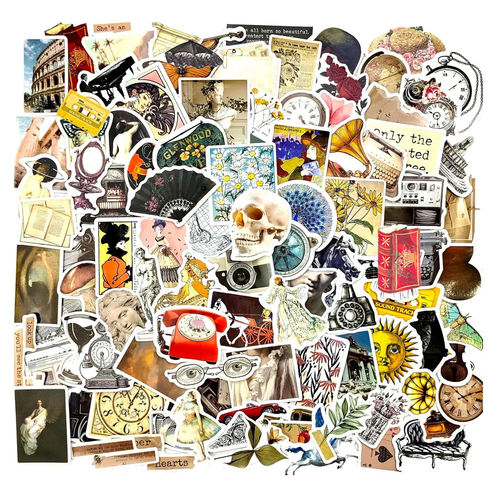 100 Stickers Vintage Impermeables Fbowlsea para Scrapbook