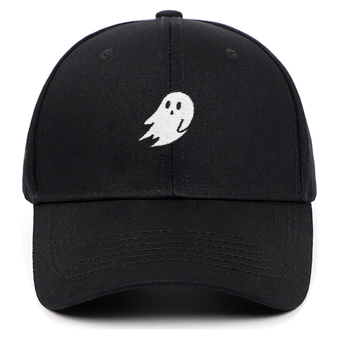 Gorra de béisbol bordada Algodón Unisex Fantasma Negro