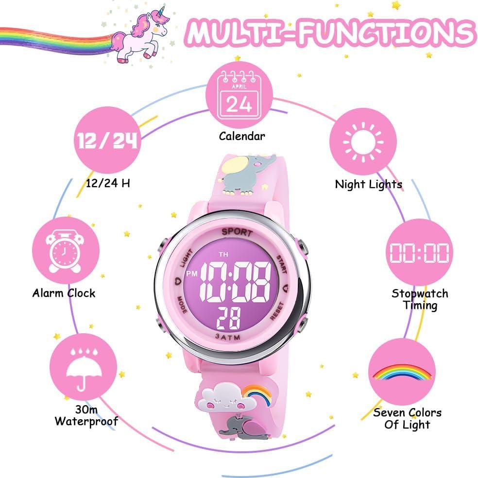 Reloj Digital Unicornio Vicloon para Niñas 6-12 Años LED 7 Colores