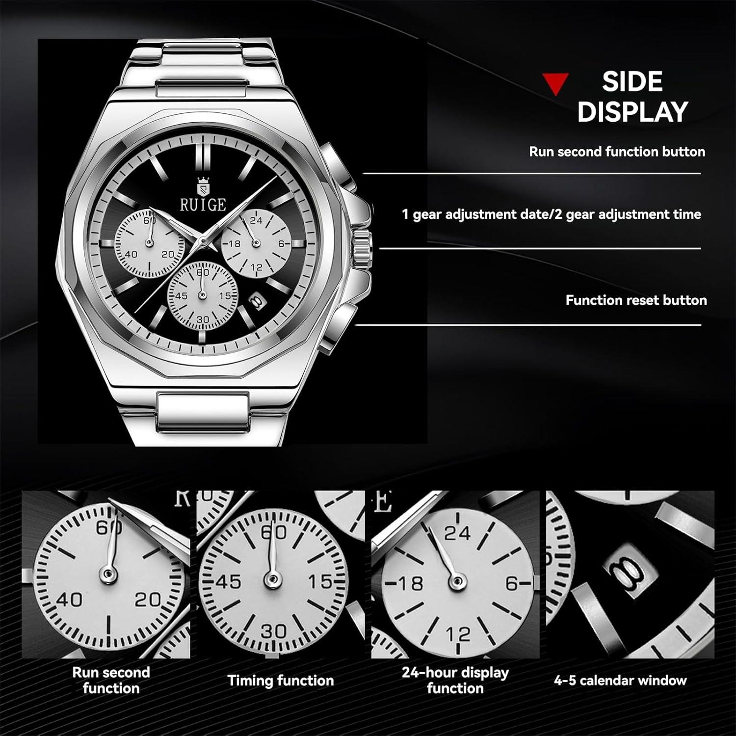 Reloj de Cuarzo Multifuncional RUIGE N19 Hombre Negro