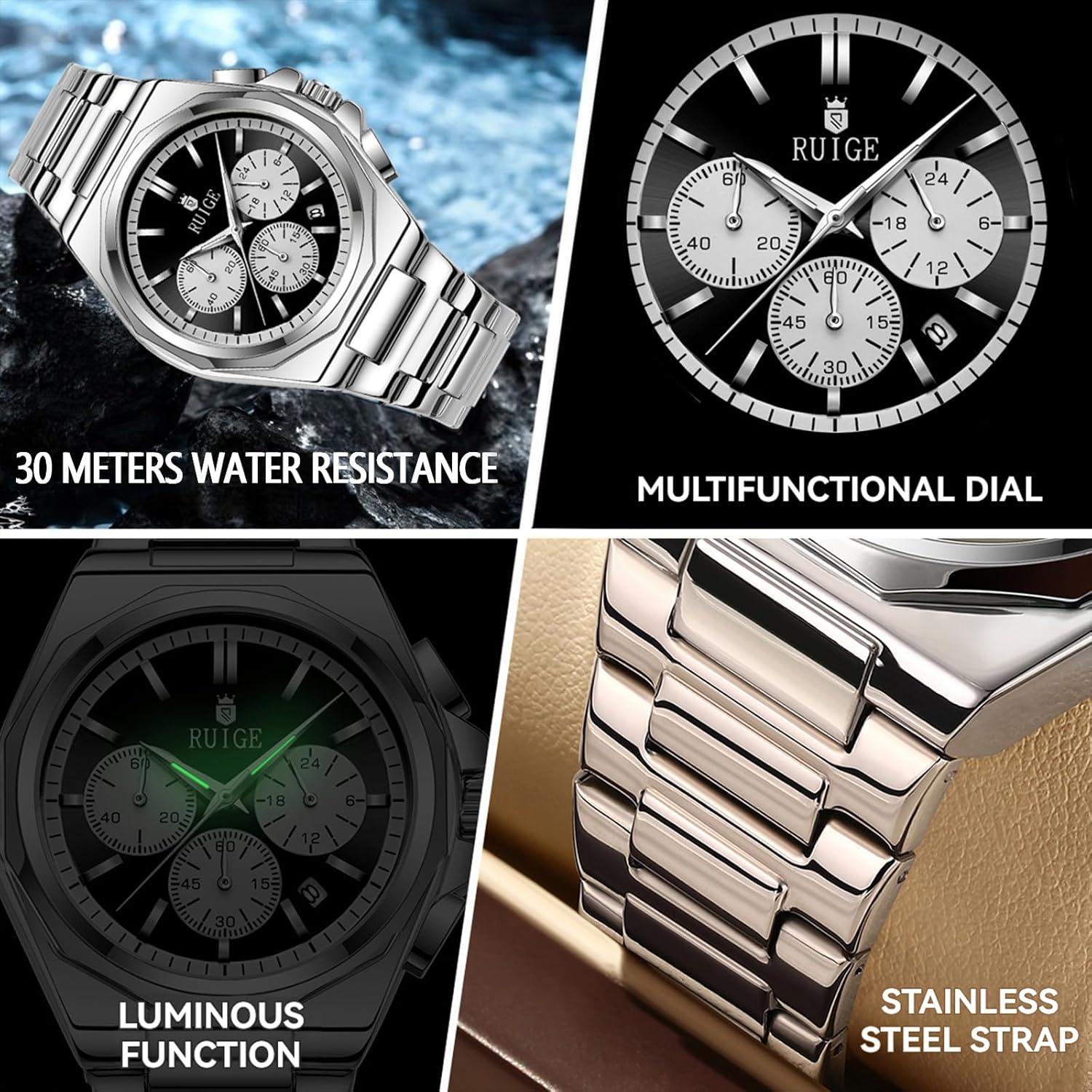 Reloj de Cuarzo Multifuncional RUIGE N19 Hombre Negro