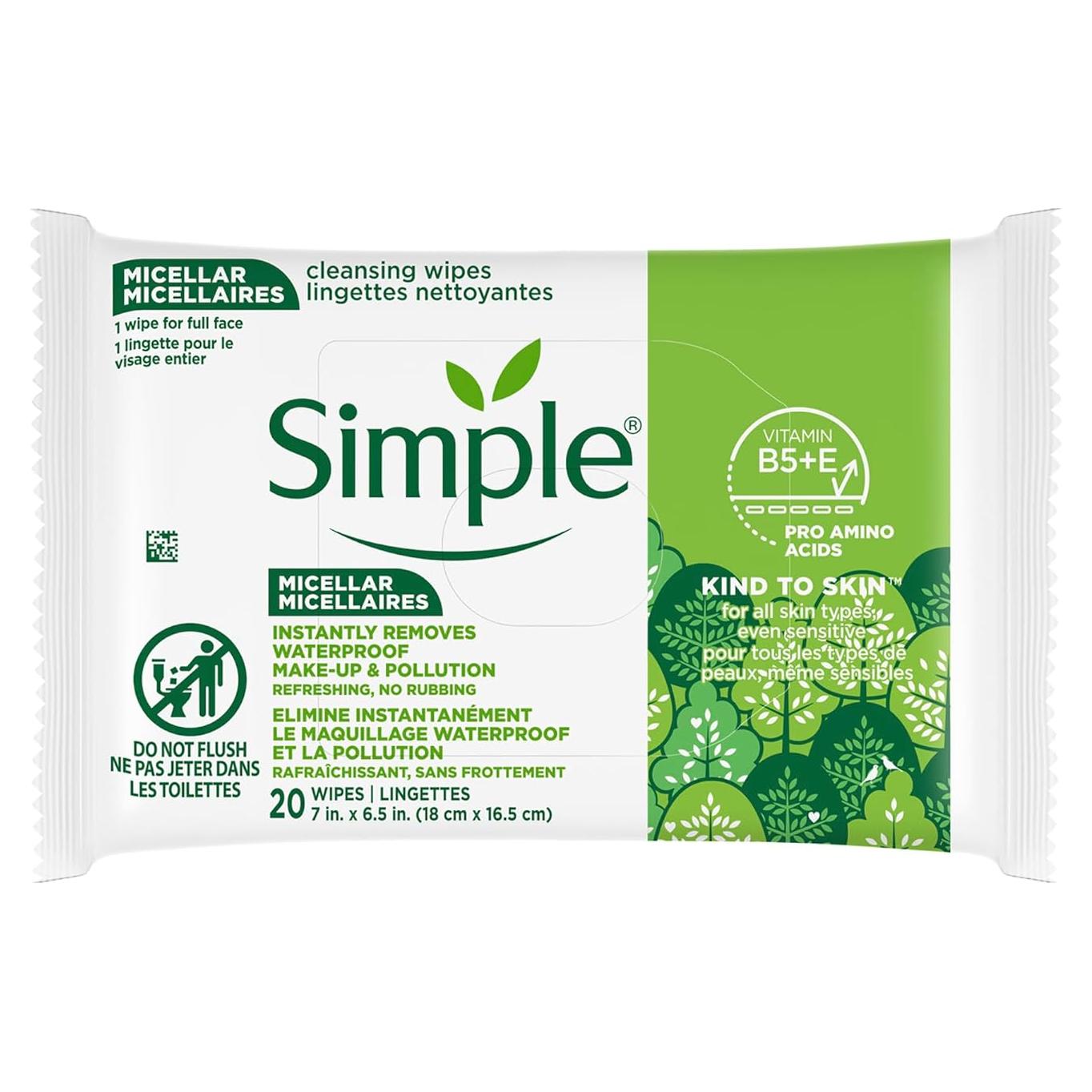 Toallitas Desmaquillantes Micelares Simple 25 Unidades Piel Sensible