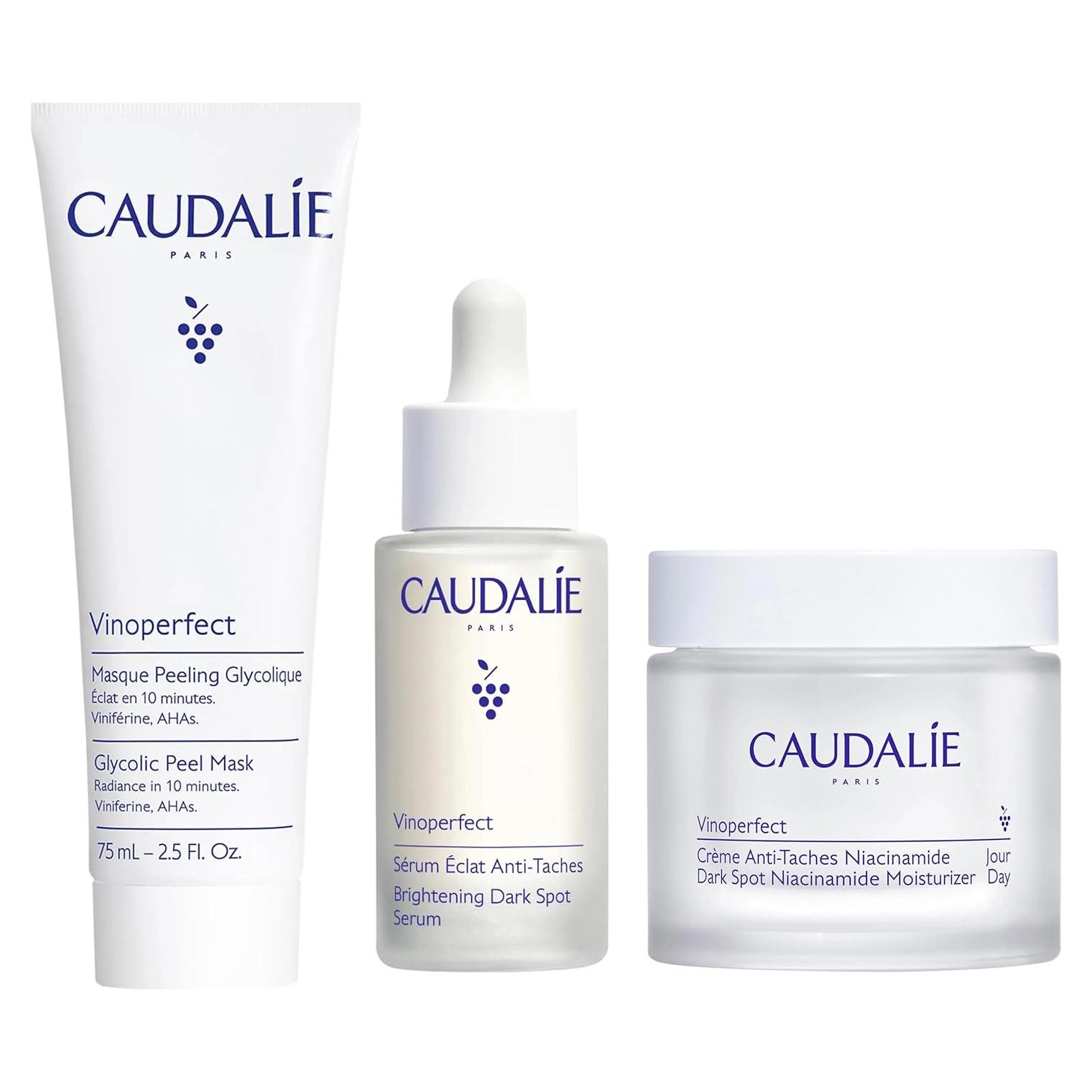Trío Iluminador Caudalie Vinoperfect - Suero 30 mL, Hidratante 50 mL, Máscara 75 mL