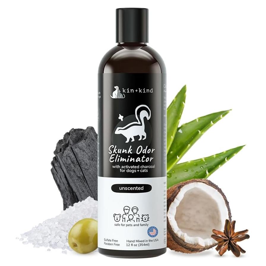 Champú Natural Kin+Kind para Perros y Gatos - Eliminador de Olores Zorrillo 354 ml