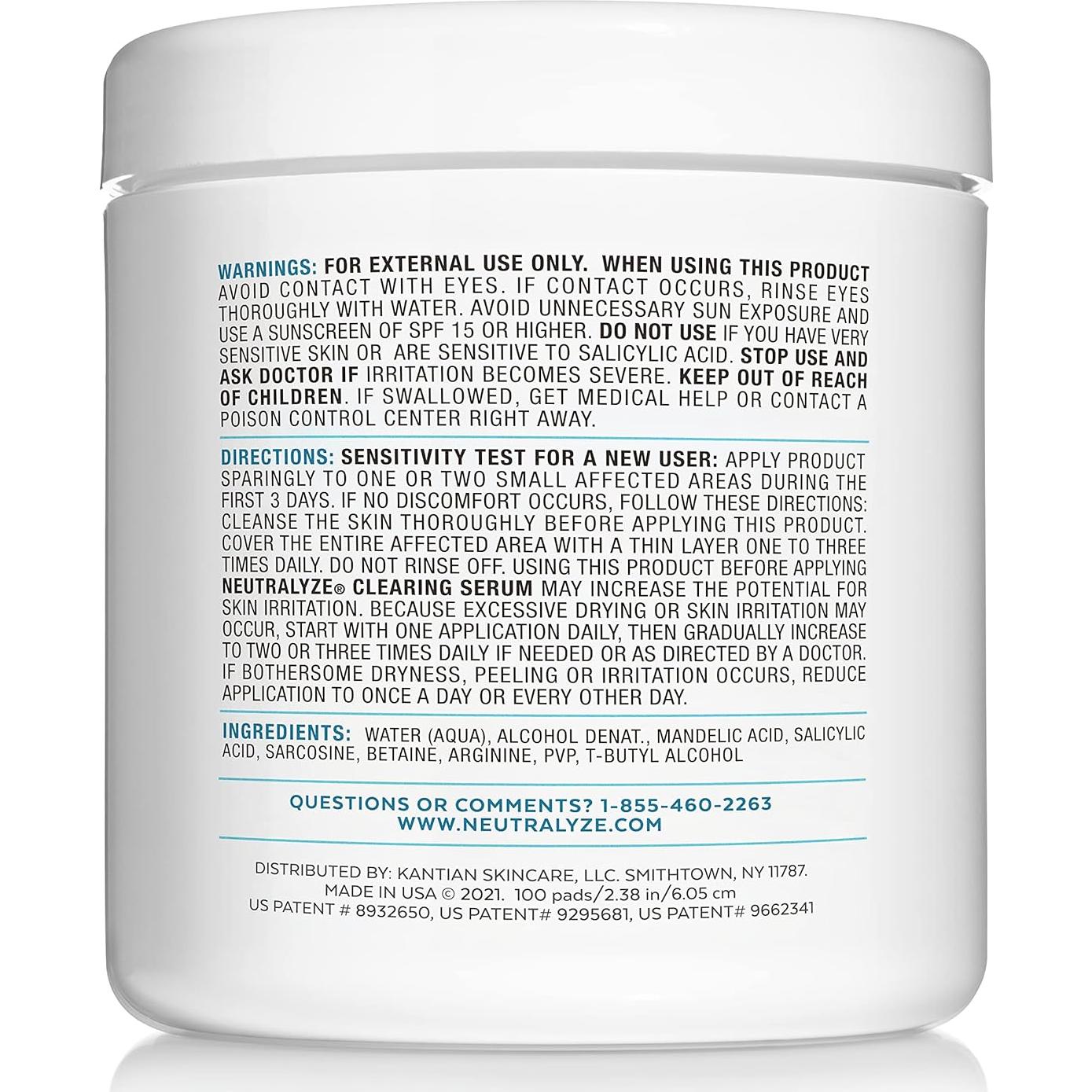 Neutralyze Almohadillas Exfoliantes para Acné 100 Unidades 2% Ácido Salicílico