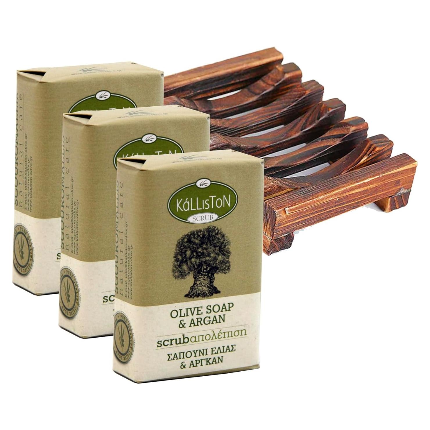 Kalliston Jabón de Oliva Exfoliante con Aceite de Argán - 4 Unidades