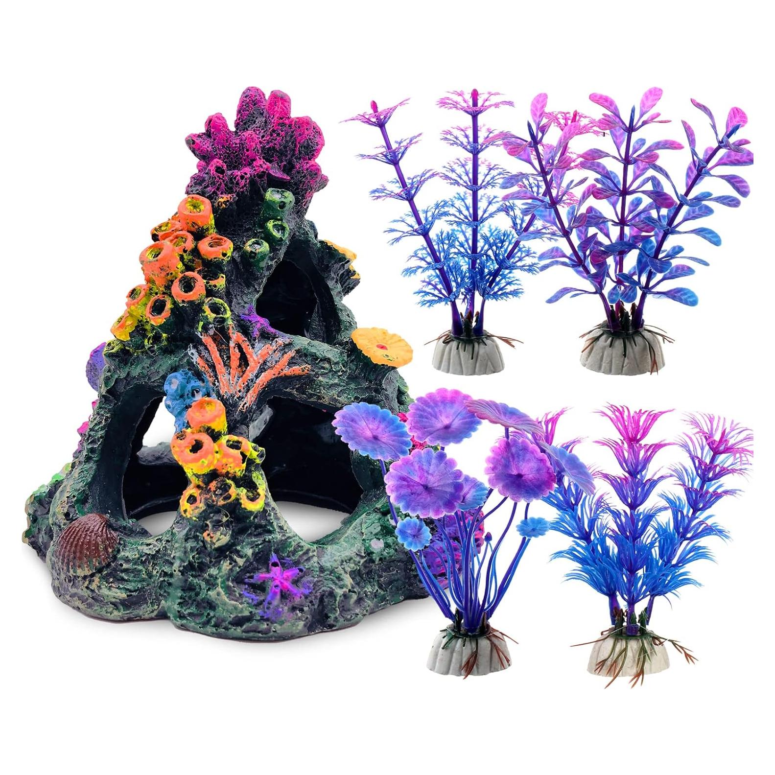 Conjunto de Decoración de Acuario GSD - Montaña Coral y Plantas
