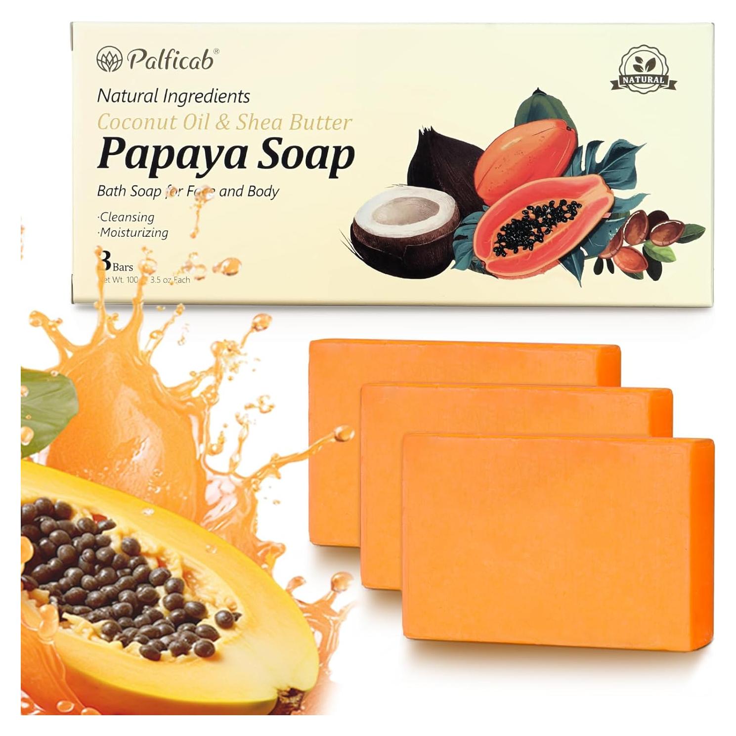 Jabón Natural de Papaya Palficab - Exfoliante Suave 3 Barras