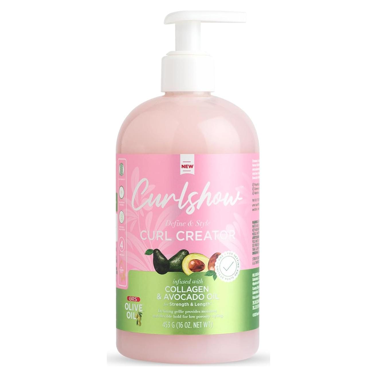 ORS Aceite de Oliva Curlshow 453.6 g - Creador de Rizos con Colágeno y Aceite de Aguacate