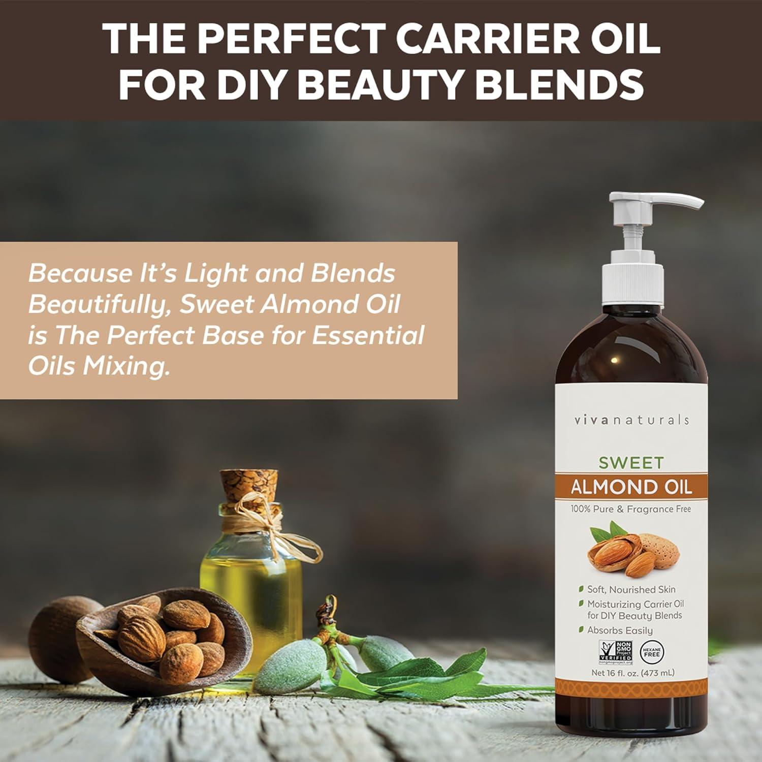 Aceite de Almendra Dulce Viva Naturals 473 ml - Hidratante Piel y Cabello