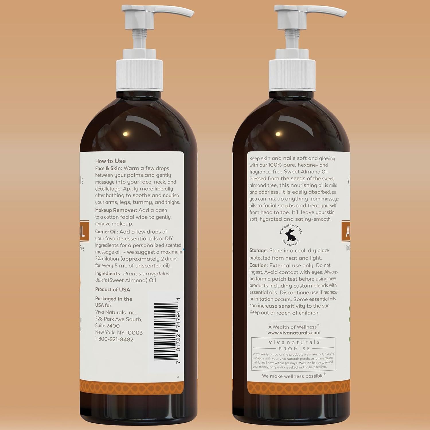 Aceite de Almendra Dulce Viva Naturals 473 ml - Hidratante Piel y Cabello