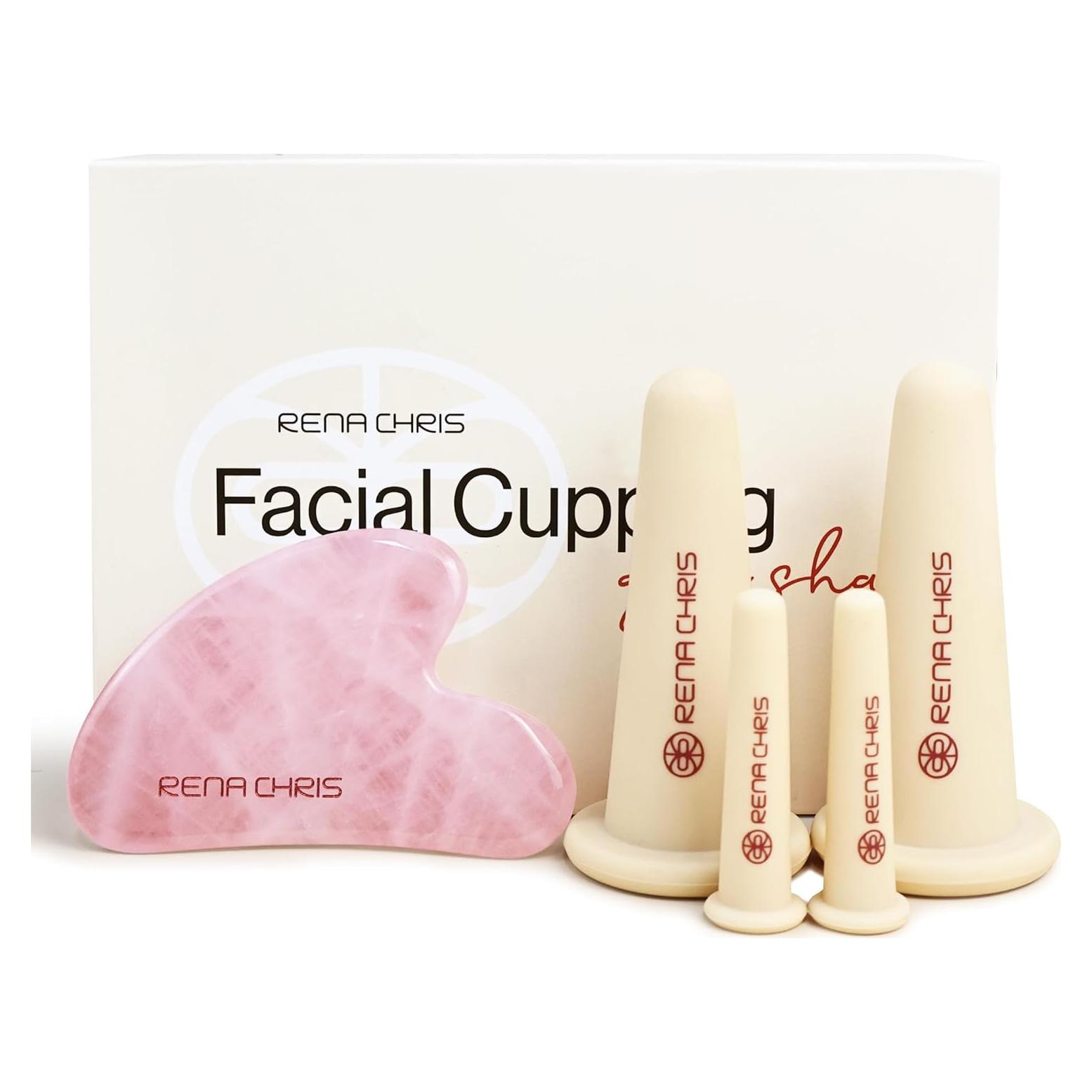 Set de Ventosas Faciales Rena Chris con Gua Sha Cuarzo Rosa