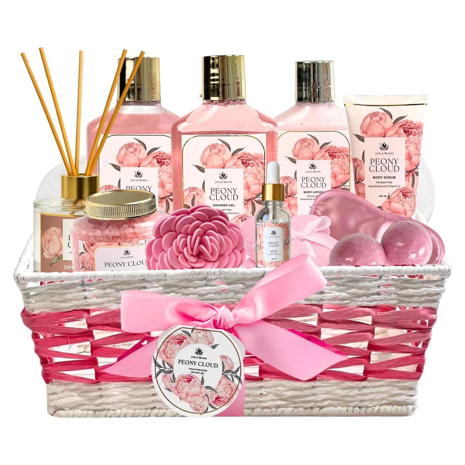 Cesta de Regalo de Spa Nube de Peonía - 13 Piezas para Mujeres