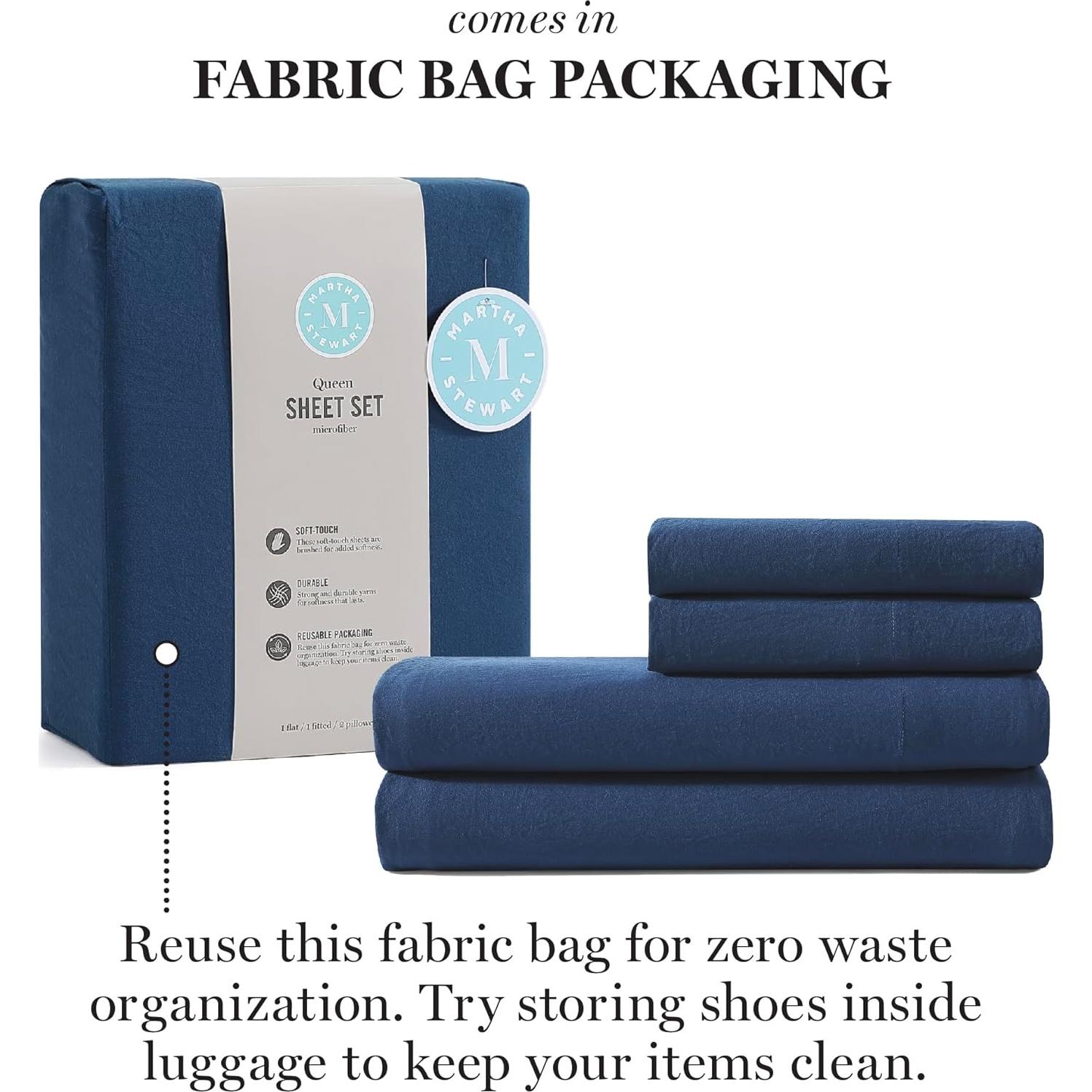 Juego de Sábanas de Microfibra Completo Martha Stewart Marino