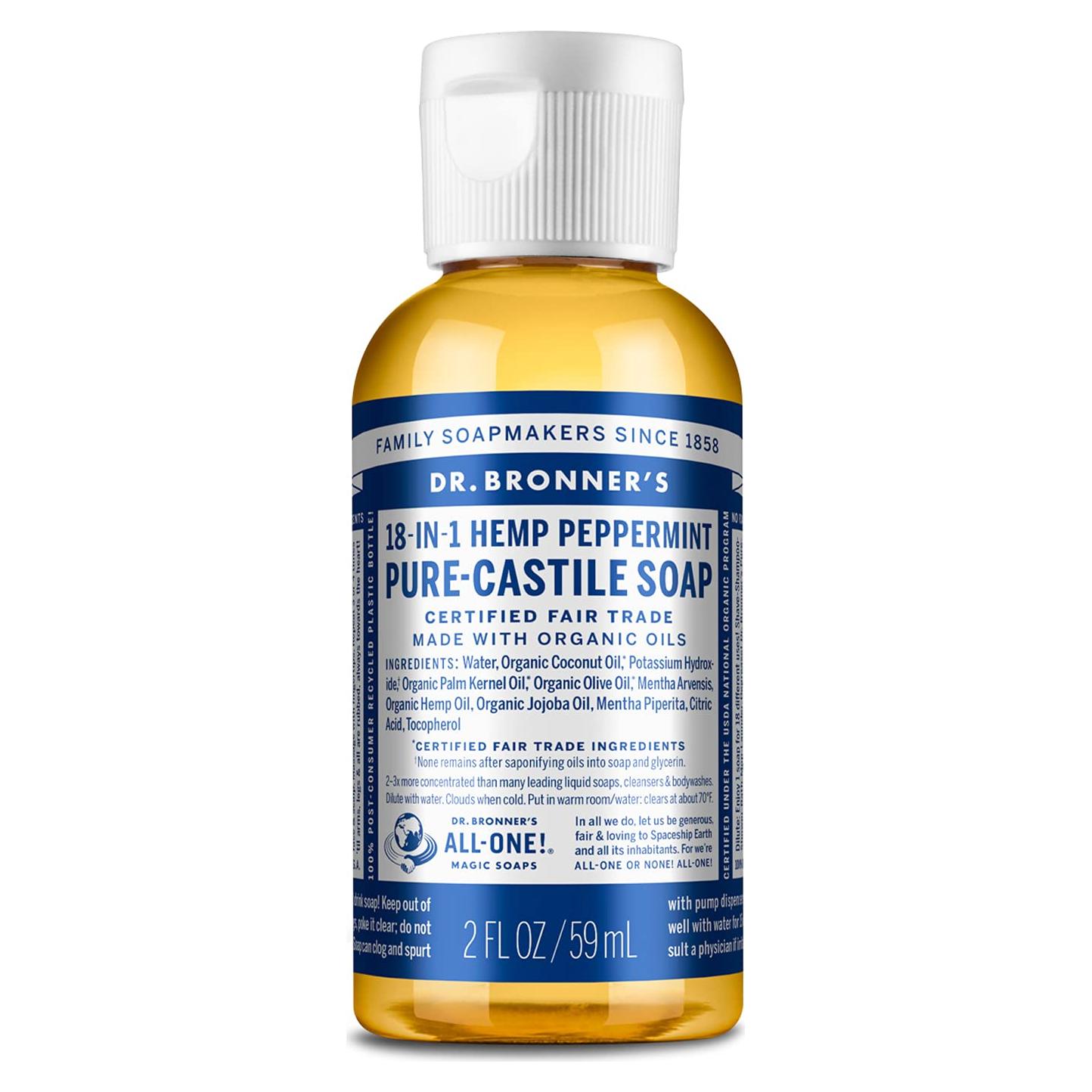 Jabón Líquido Orgánico Dr. Bronner's Menta 59 ml - Vegano