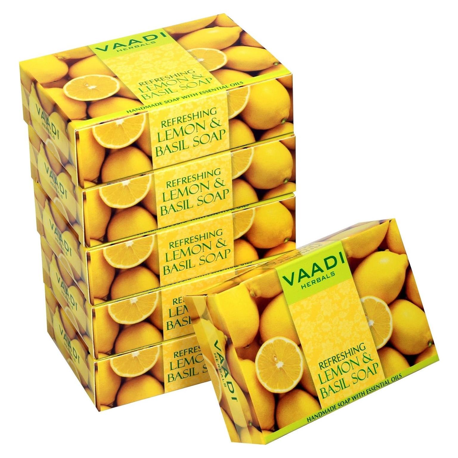 Jabón Refrescante de Limón y Albahaca Vaadi Herbals 75g x 6