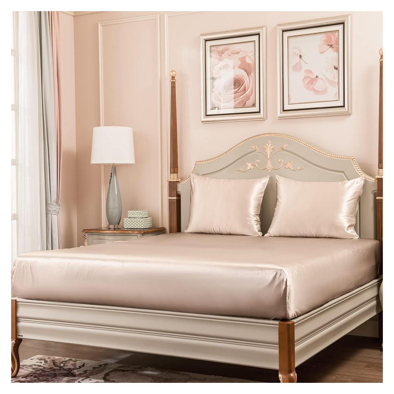 Juego de Sábanas de Seda PROMEED 100% Morera King Champán