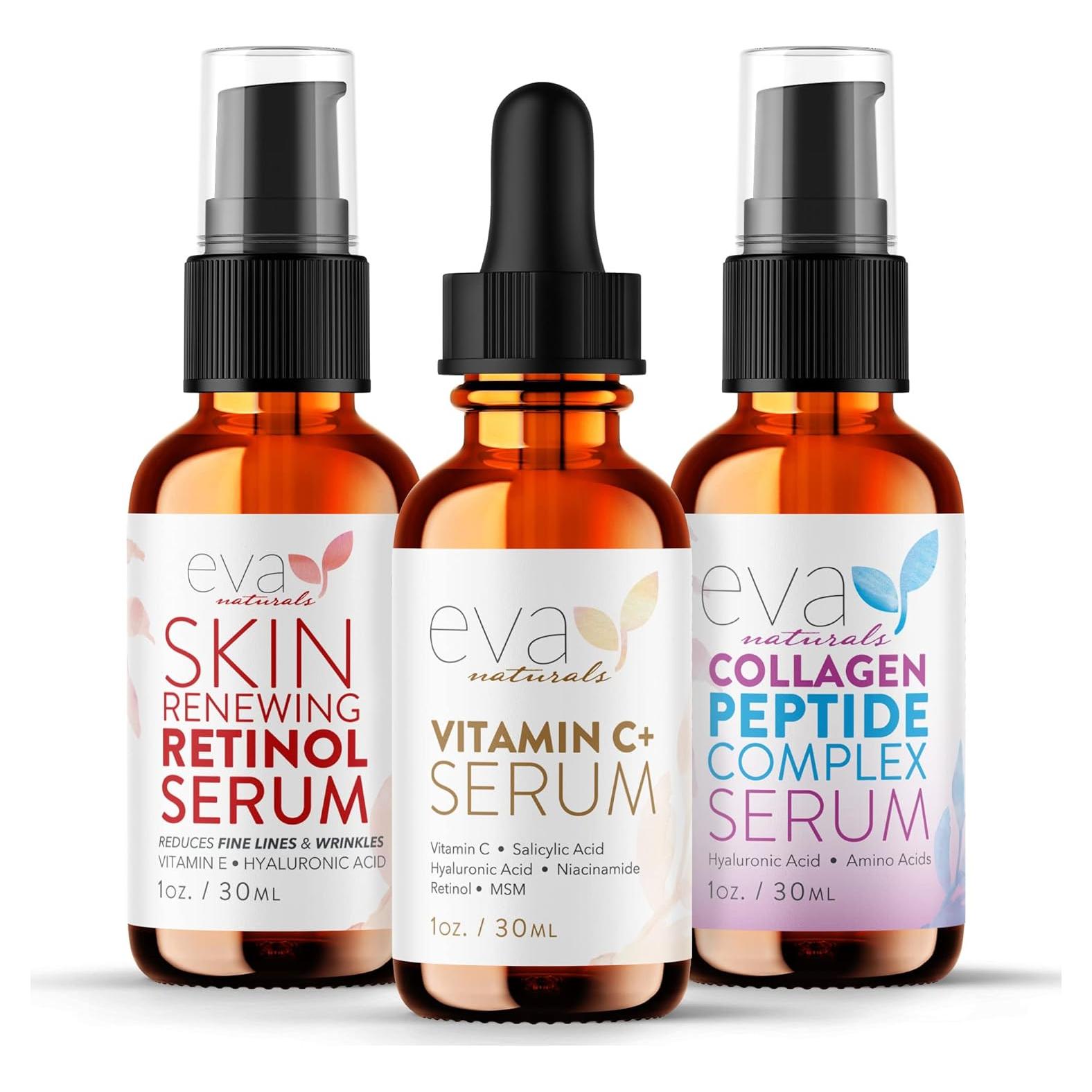 Conjunto de Sueros Faciales Antienvejecimiento Eva Naturals - 3 x 30 ml