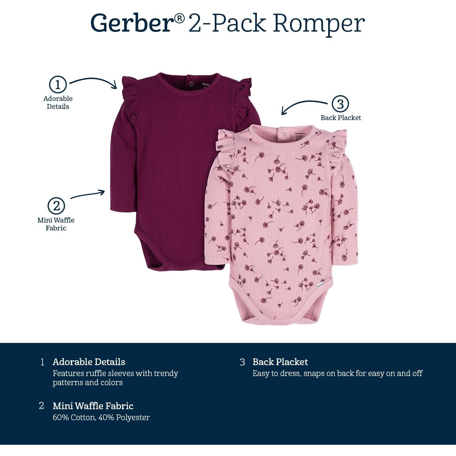 Bodies de Manga Larga Gerber para Bebé 6-9 Meses 2 Piezas