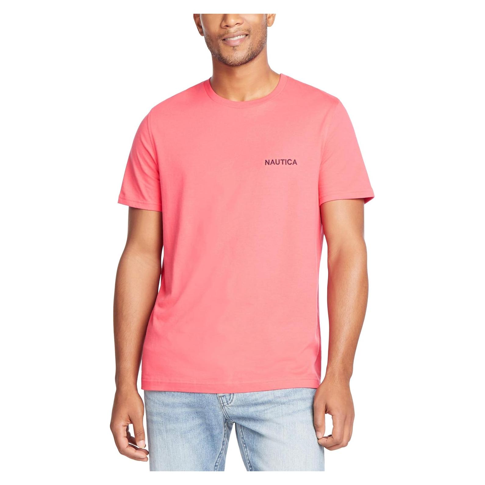 Camiseta Nautica de Cuello Redondo Manga Corta Melón Berry
