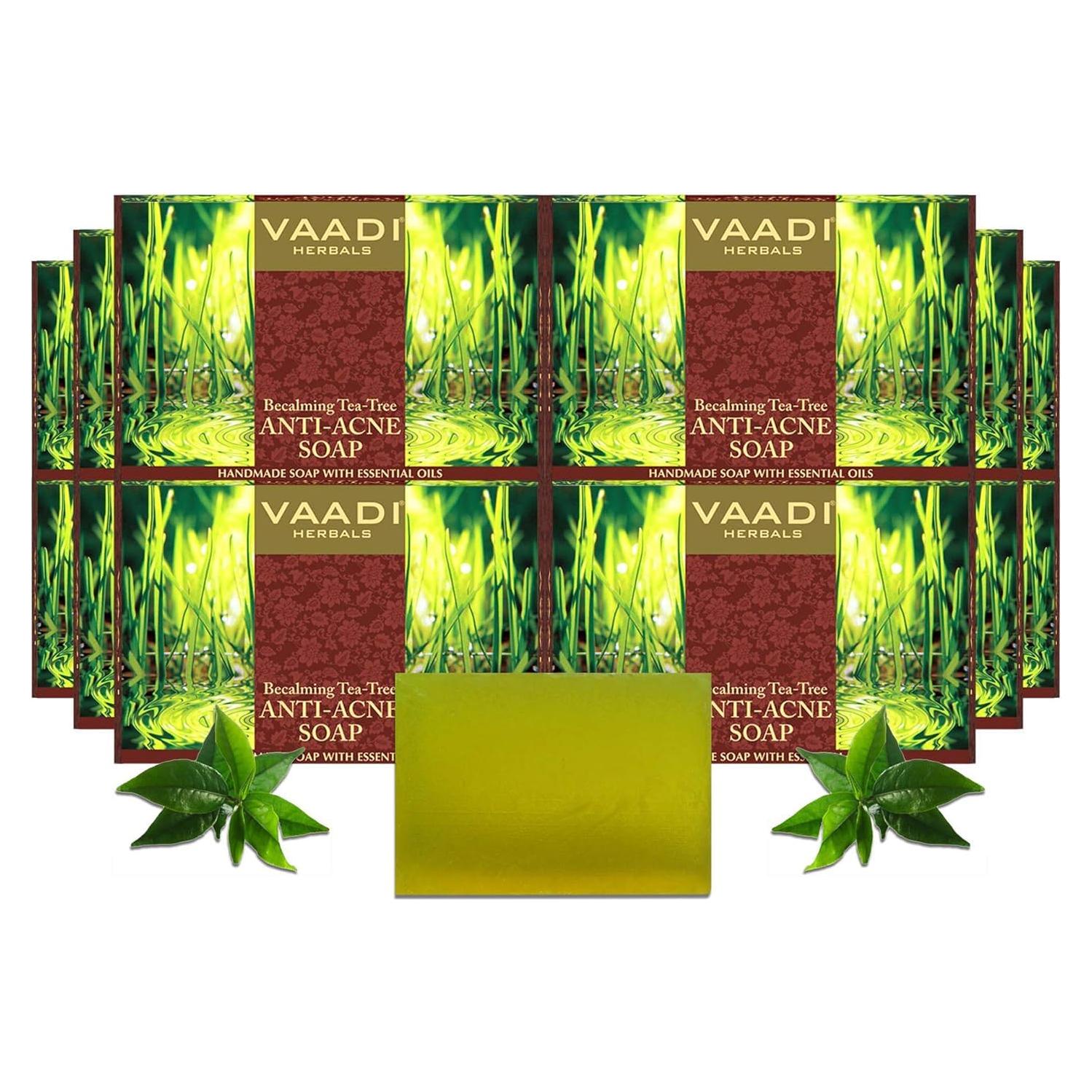 Jabón de baño natural Vaadi Herbals - Aceite de árbol de té y clavo - 12 unidades de 75g