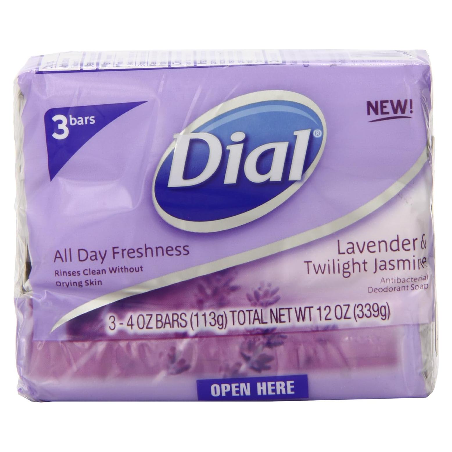 Jabón Antibacteriano Dial Lavanda y Jazmín 3 Piezas 340g