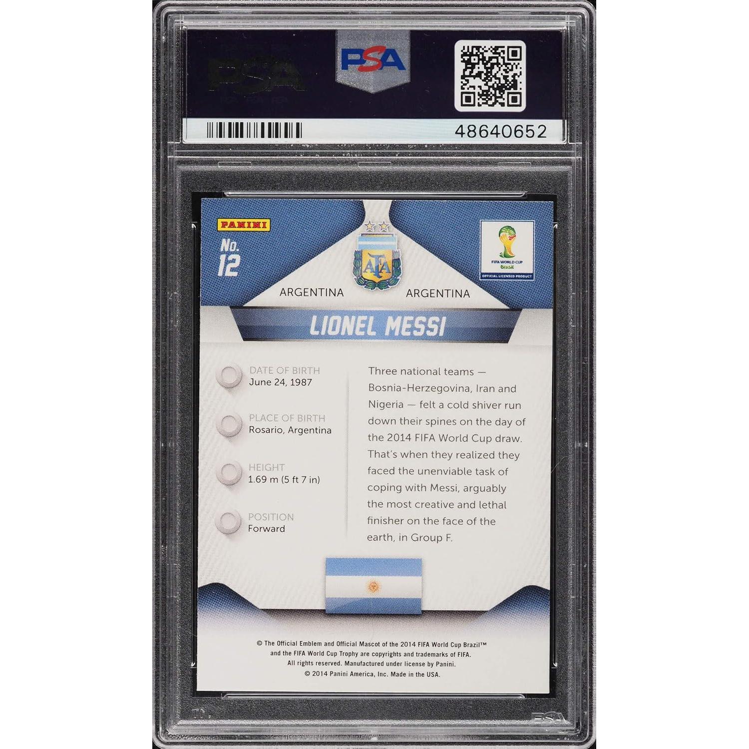 Tarjeta de Fútbol Panini Prizm Lionel Messi #12 2014 PSA 10