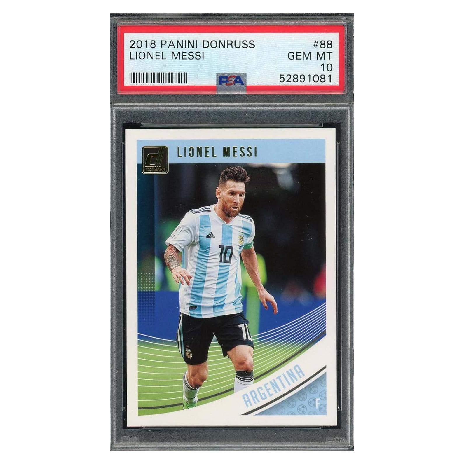 Tarjeta de Fútbol Lionel Messi 2018 Panini Donruss PSA 10
