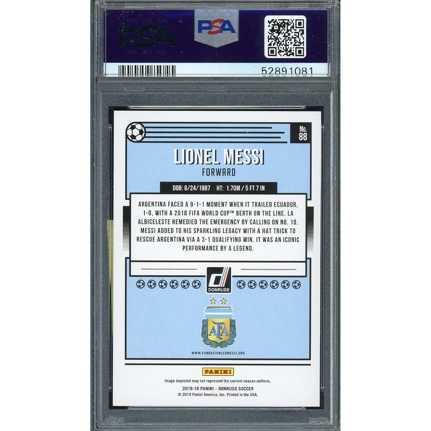 Tarjeta de Fútbol Lionel Messi 2018 Panini Donruss PSA 10