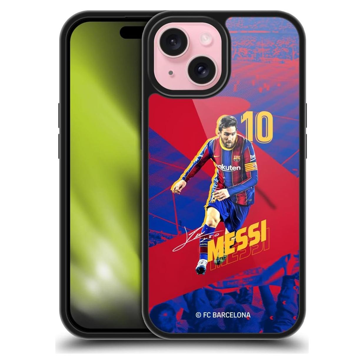 Funda Gel Armour FC Barcelona Messi para iPhone 15 - Grado Militar