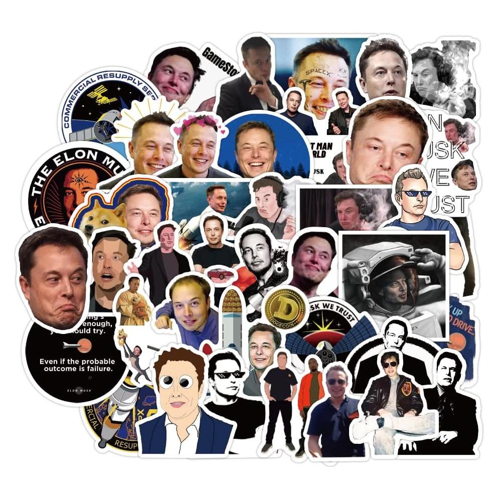 50 Pegatinas Impermeables de Vinilo Sticker Universe - Elon Musk
