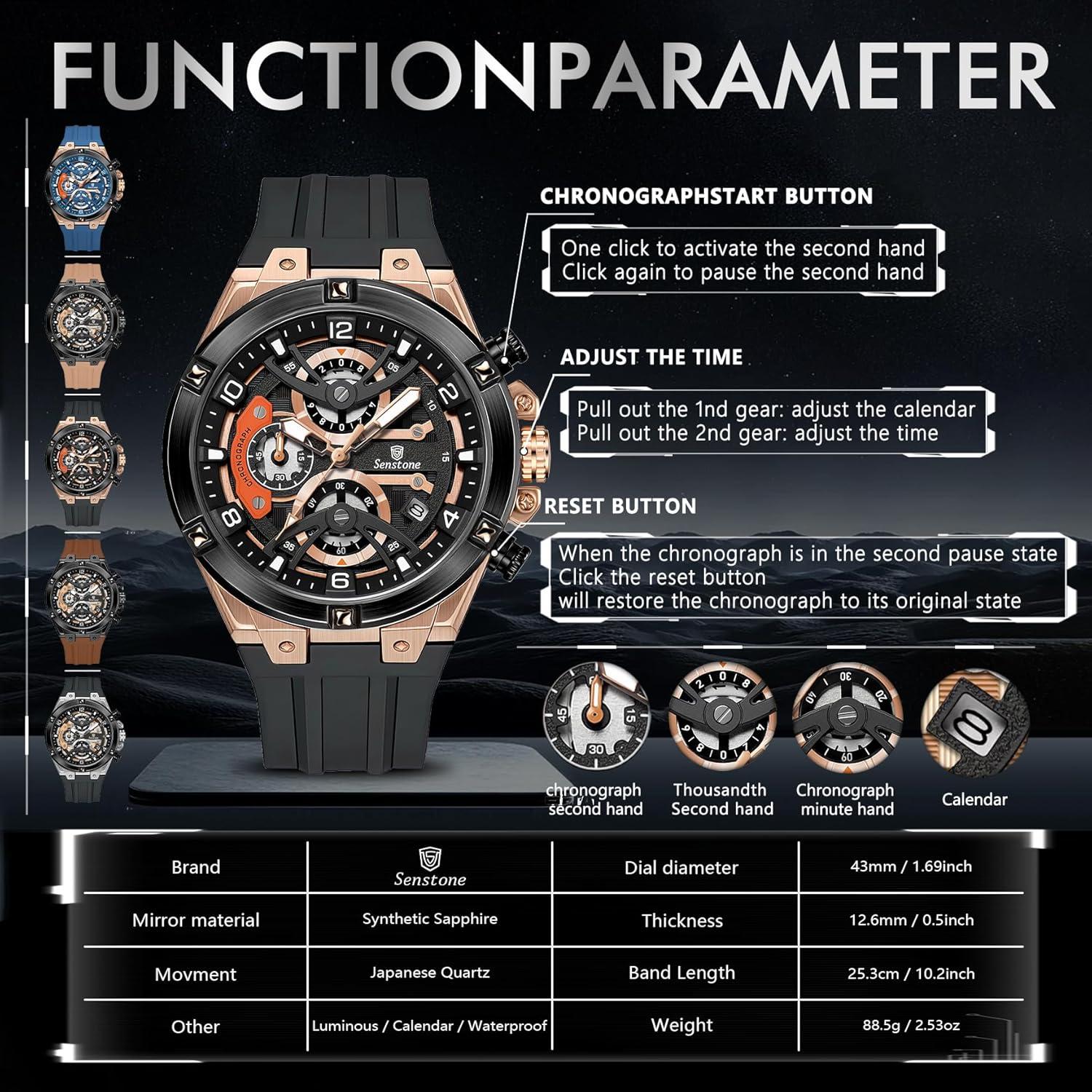 Reloj deportivo Senstone hombre cuarzo analógico 30m impermeable